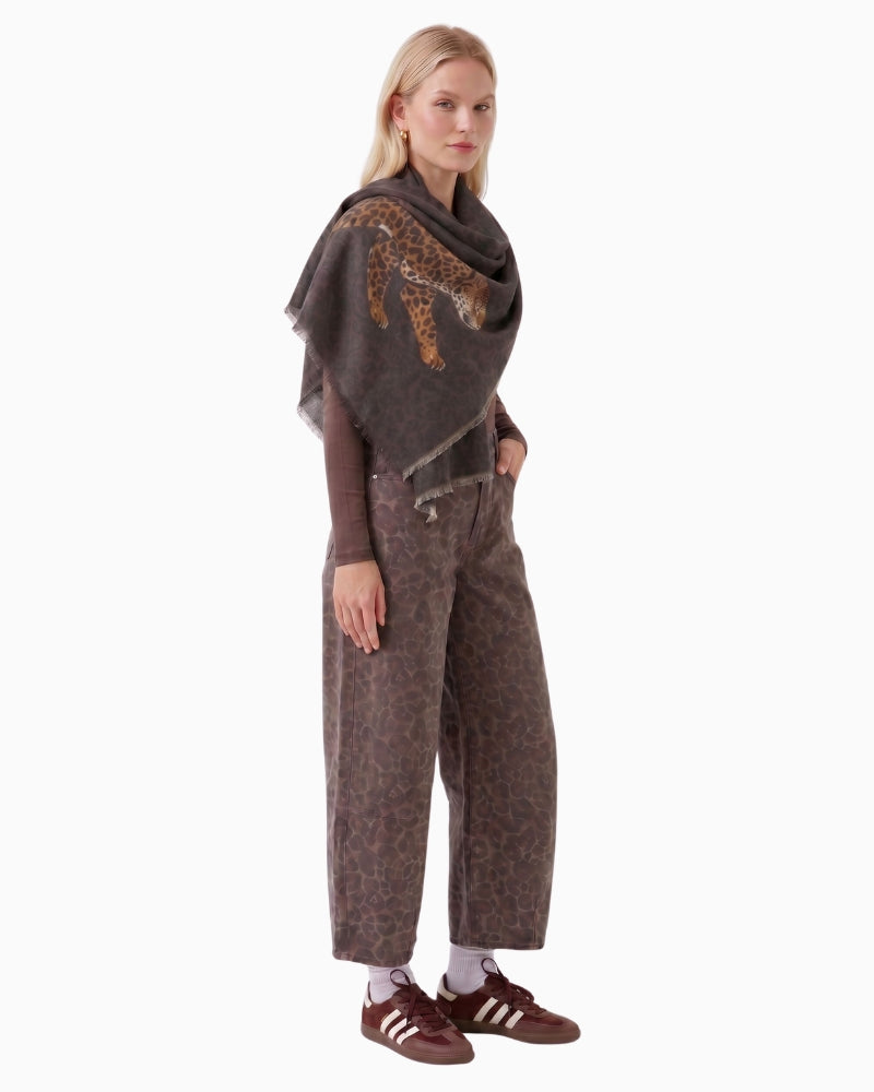 Oui Leopard Print Scarf in Brown Multi styled view