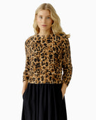 Front view wearing Oui cropped leopard pullover
