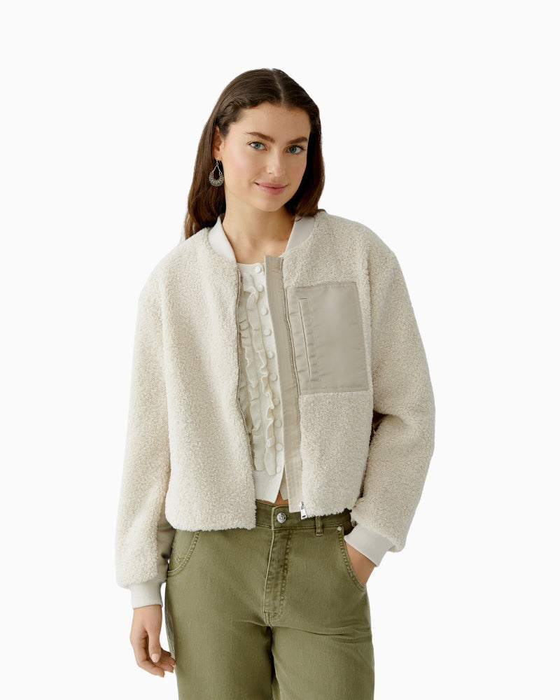 Oui light stone teddy blouson jacket front view