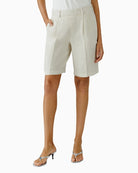 Oui Linen Bermuda Shorts in Biscuit front view
