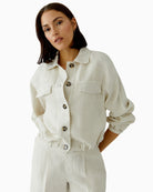 Oui Linen Blouson Jacket in Biscuit sleeve detail