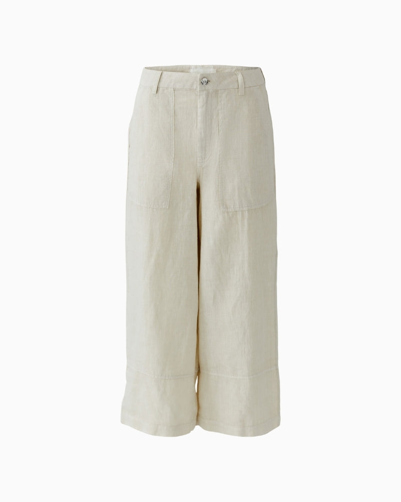 Oui Linen Trousers in Biscuit front view