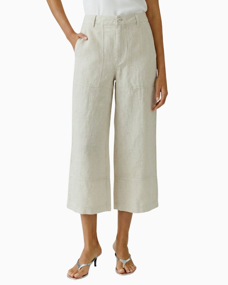 Oui Linen Trousers in Biscuit front view