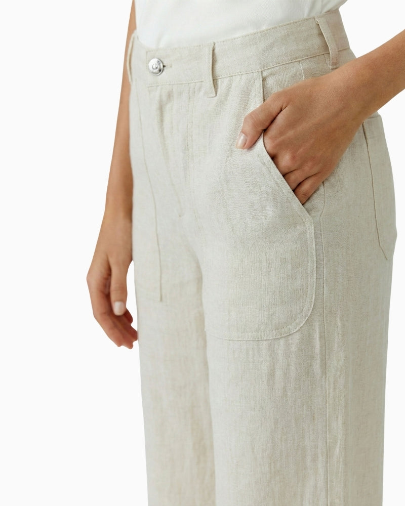Oui Linen Trousers in Biscuit pocket detail