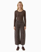 Oui Long Sleeve Ribbed T-Shirt in Brown front product view