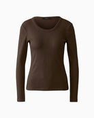 Oui Long Sleeve Ribbed T-Shirt in Brown ribbed fabric detail