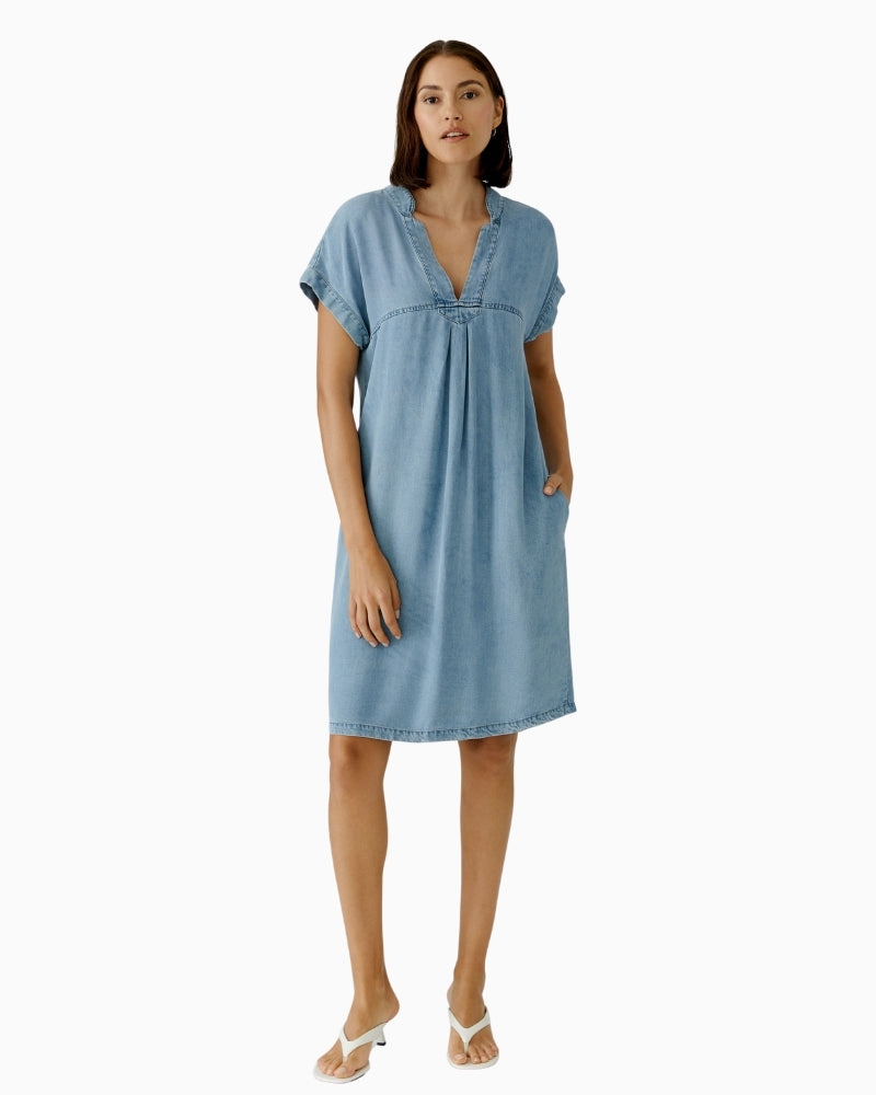 Oui Lyocell Denim Dress in blue denim angled model view