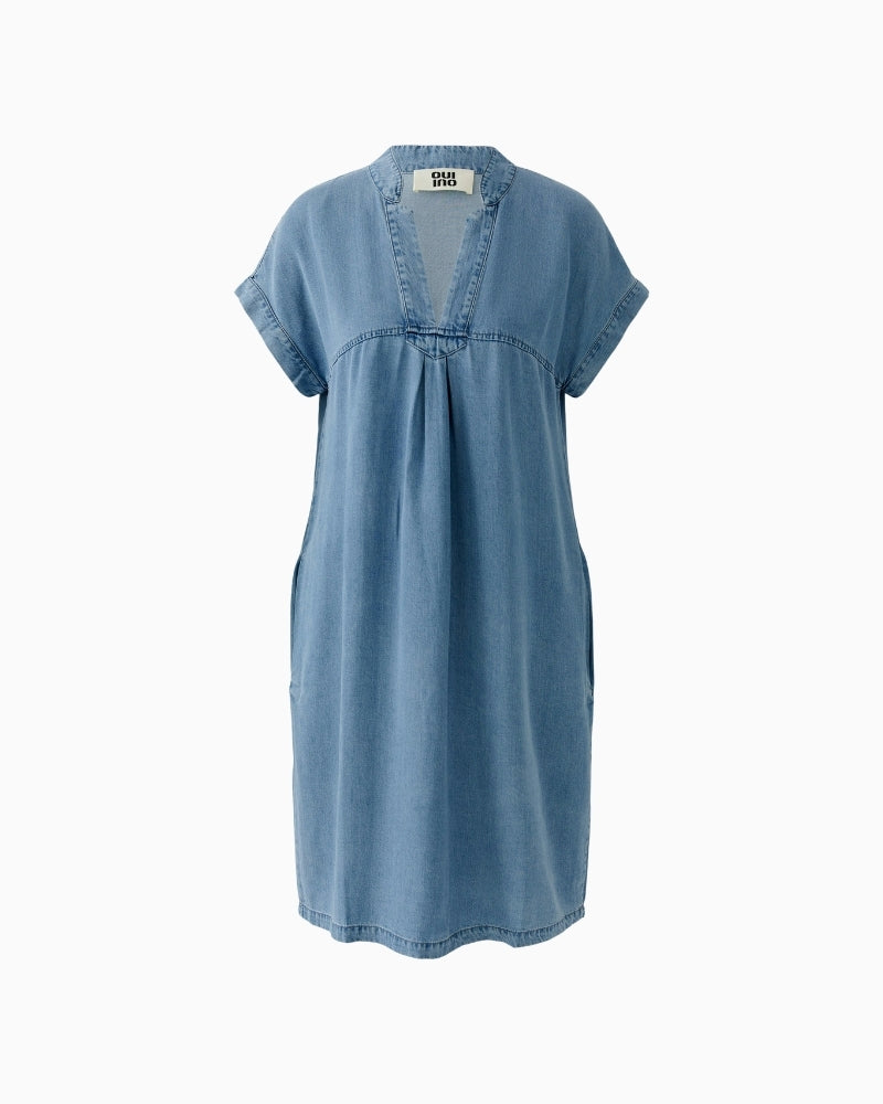Oui Lyocell Denim Dress in dark blue denim front flat view