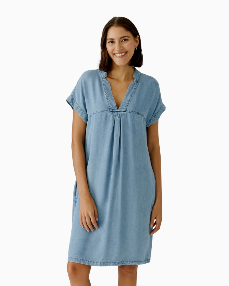 Oui Lyocell Denim Dress in dark blue denim front model view