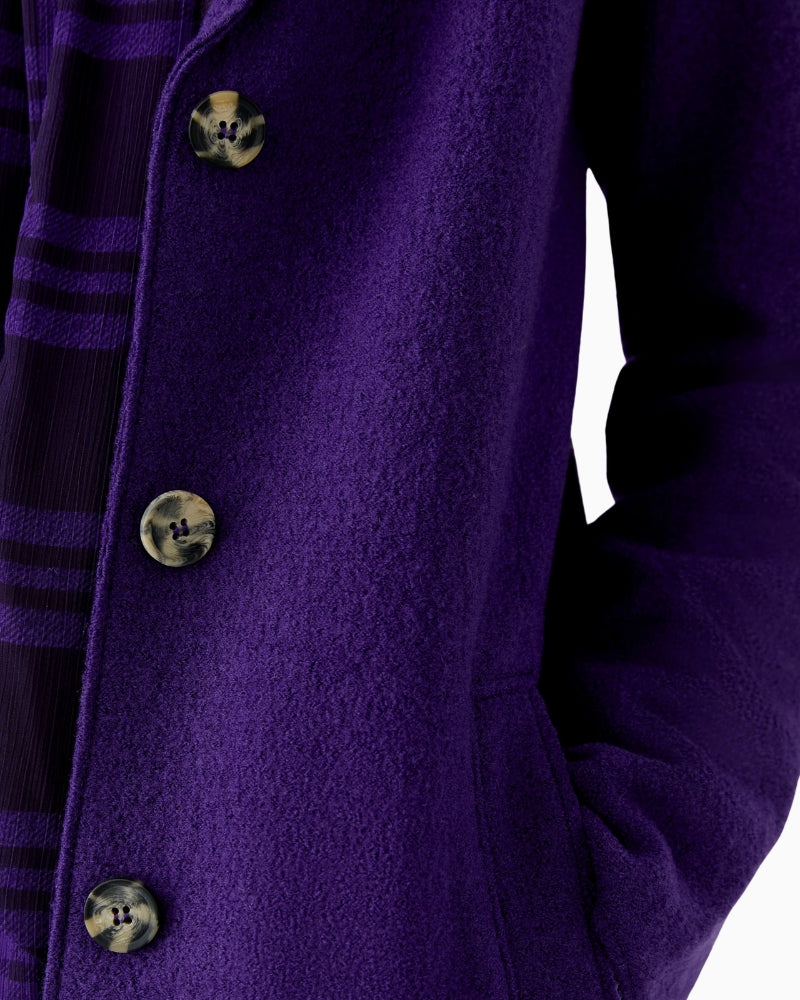 Oui Mayson Boiled Wool Coat in Violet button details