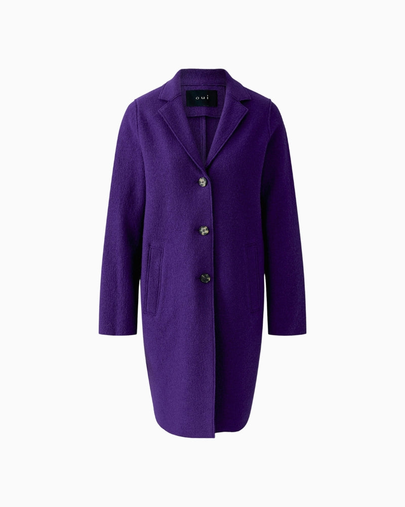 Oui Mayson Boiled Wool Coat in Violet fabric detail