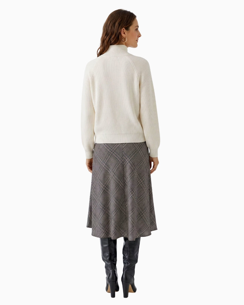 Oui Midi Skirt in off-white and brown check back view
