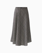 Oui Midi Skirt in off-white and brown check draped pleat detail