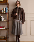 Oui Midi Skirt in off-white and brown check styled