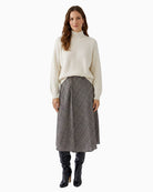 Oui Midi Skirt in off-white and brown check styled view
