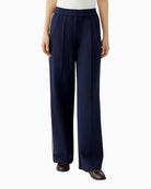Oui navy slip-on trousers with white side stripe