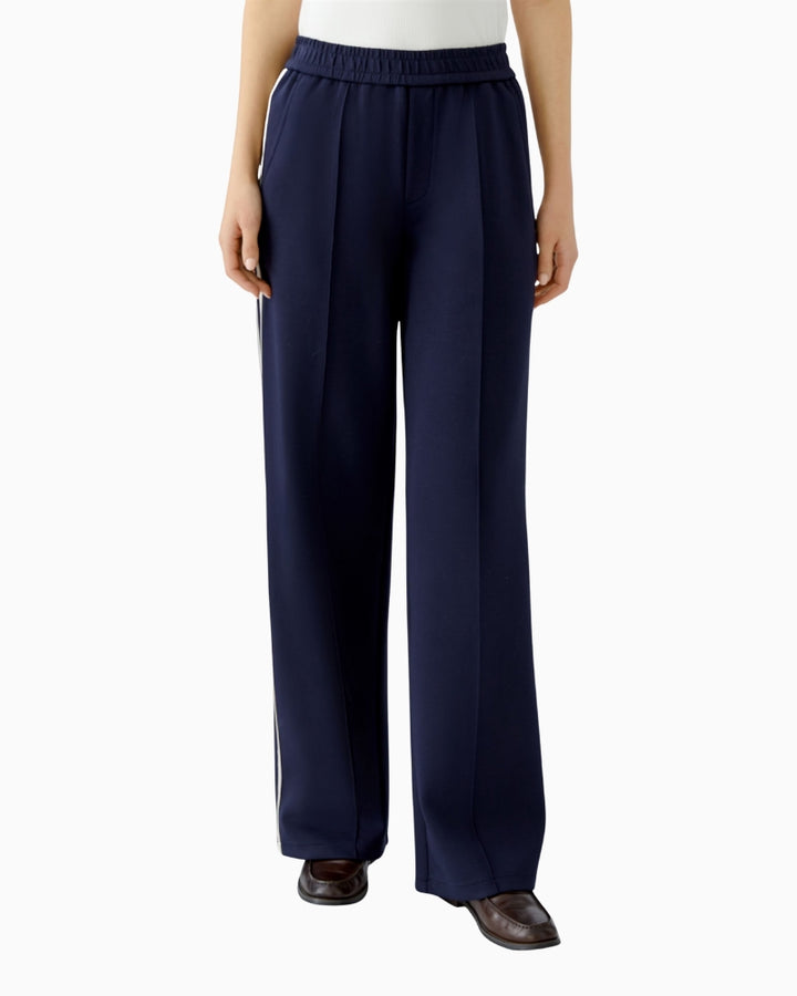 Oui navy slip-on trousers with white side stripe