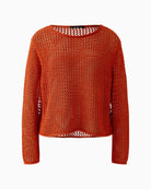 Oui Open Knit Pullover in Burnt Tangerine front view