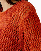 Oui Open Knit Pullover in Burnt Tangerine knit texture detail