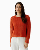 Oui Open Knit Pullover in Burnt Tangerine front view