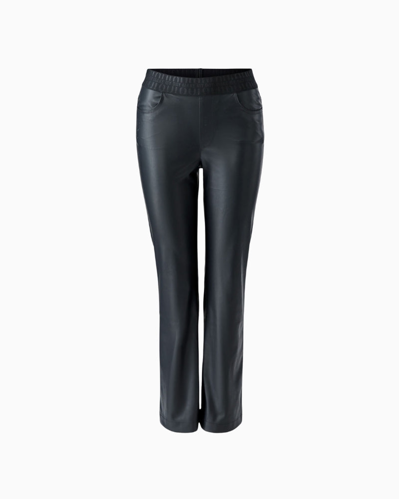 Oui PU Trousers in Black front view