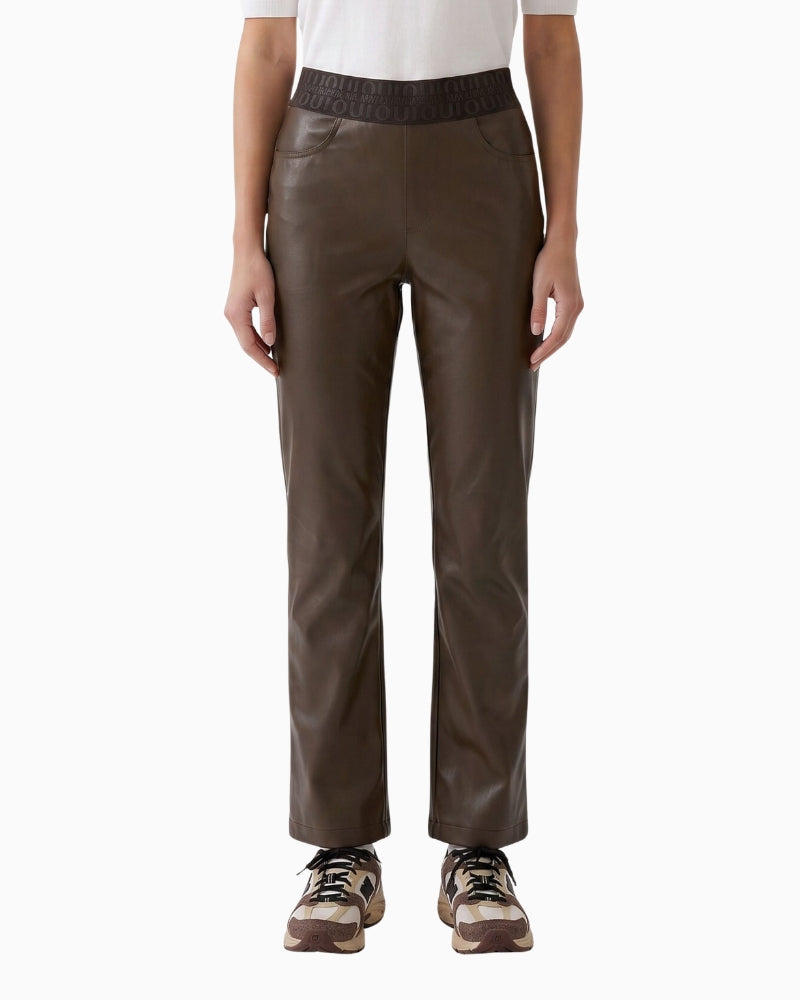Oui PU Trousers in Brown front view