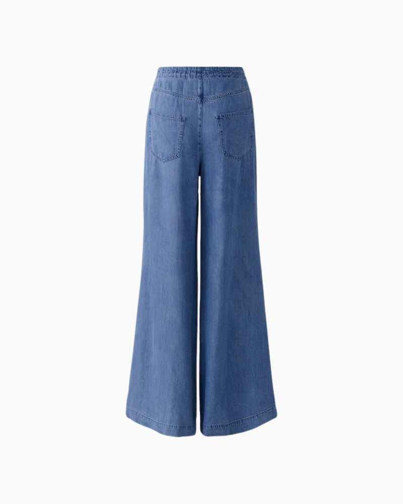 Oui Palazzo denim pants dark blue back view 
