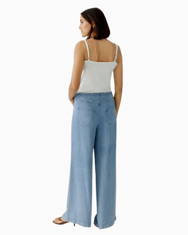 Oui Palazzo denim pants dark blue back view patch pockets