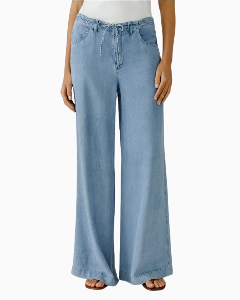 Oui Palazzo denim pants dark blue front view wide leg