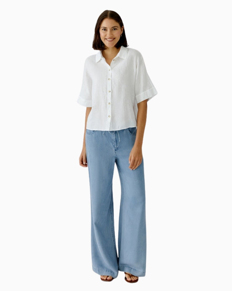 Oui Palazzo denim pants dark blue full length front