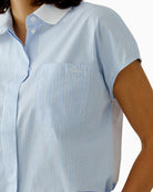 Oui Patch blouse in light blue pocket detail