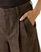 Oui Pleat Front Trousers in dark brown high-waist detail