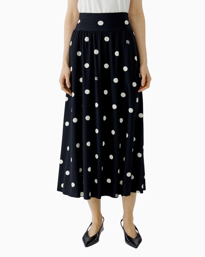 Oui Polka Dot Maxi Skirt in black and white dot print detail