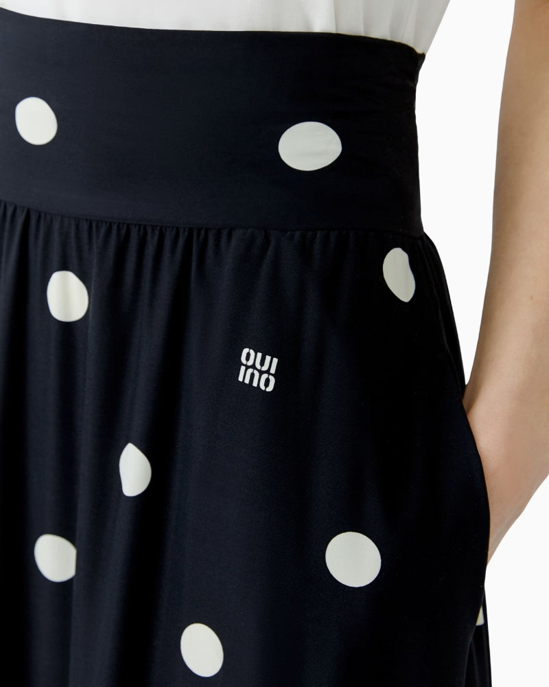 Oui Polka Dot Maxi Skirt in black and white waistband detail