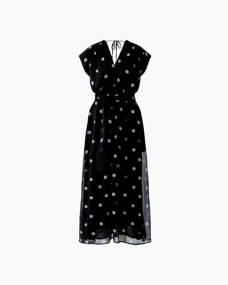 Oui Polka Maxi Dress in Black all-over dot print detail