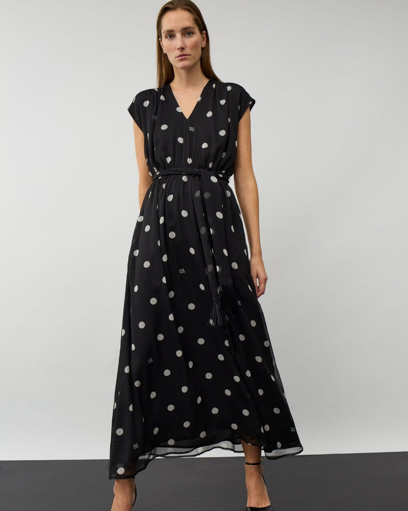 Oui Polka Maxi Dress in Black front view