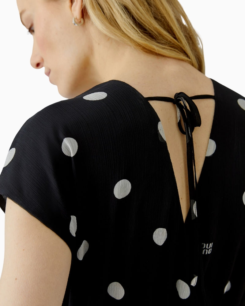 Oui Polka Maxi Dress in Black shoulder detail