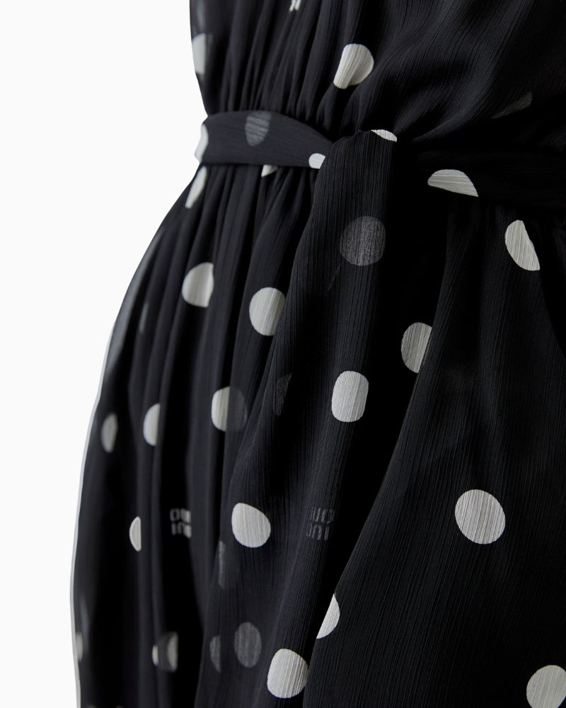 Oui Polka Maxi Dress in Black waistband and belt detail