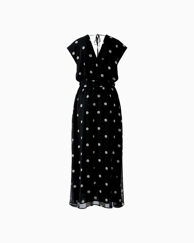 Oui Polka Maxi Dress in Black wrap-effect back detail