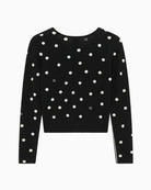 Oui Polka V-Neck Cropped Cardigan in black and off white back view