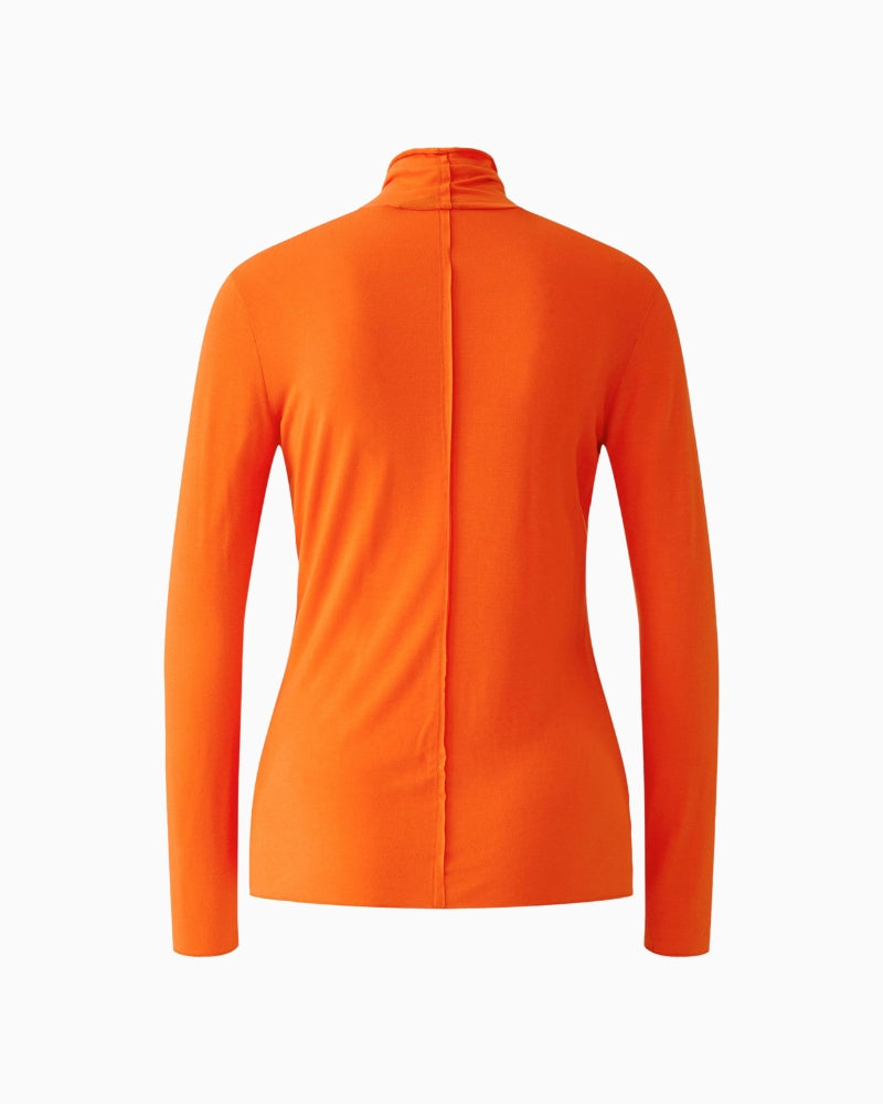 Oui Polo Neck Top in Orange back seam detail