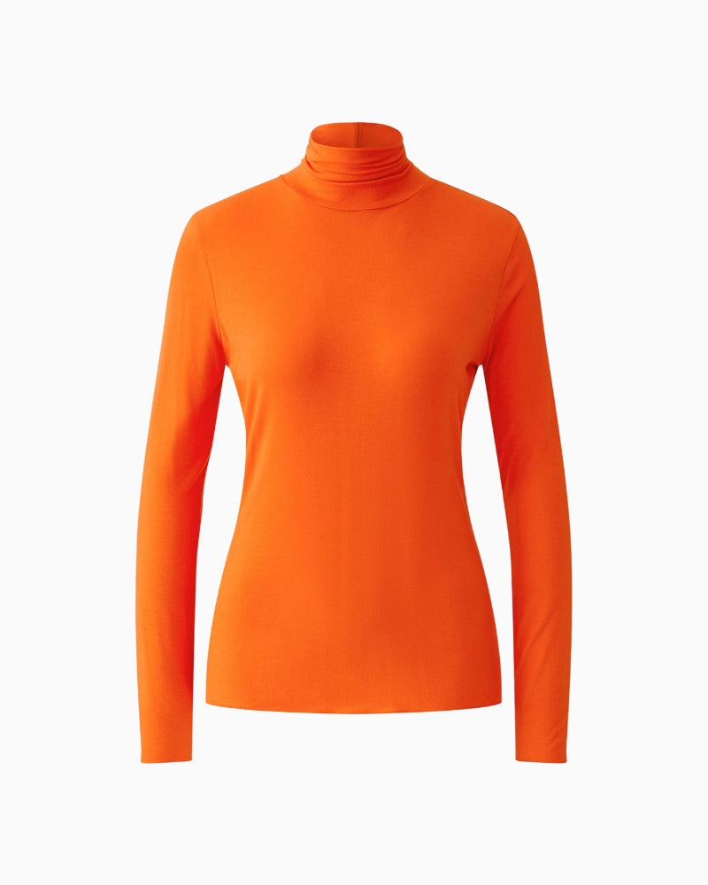Oui Polo Neck Top in Orange fabric detail