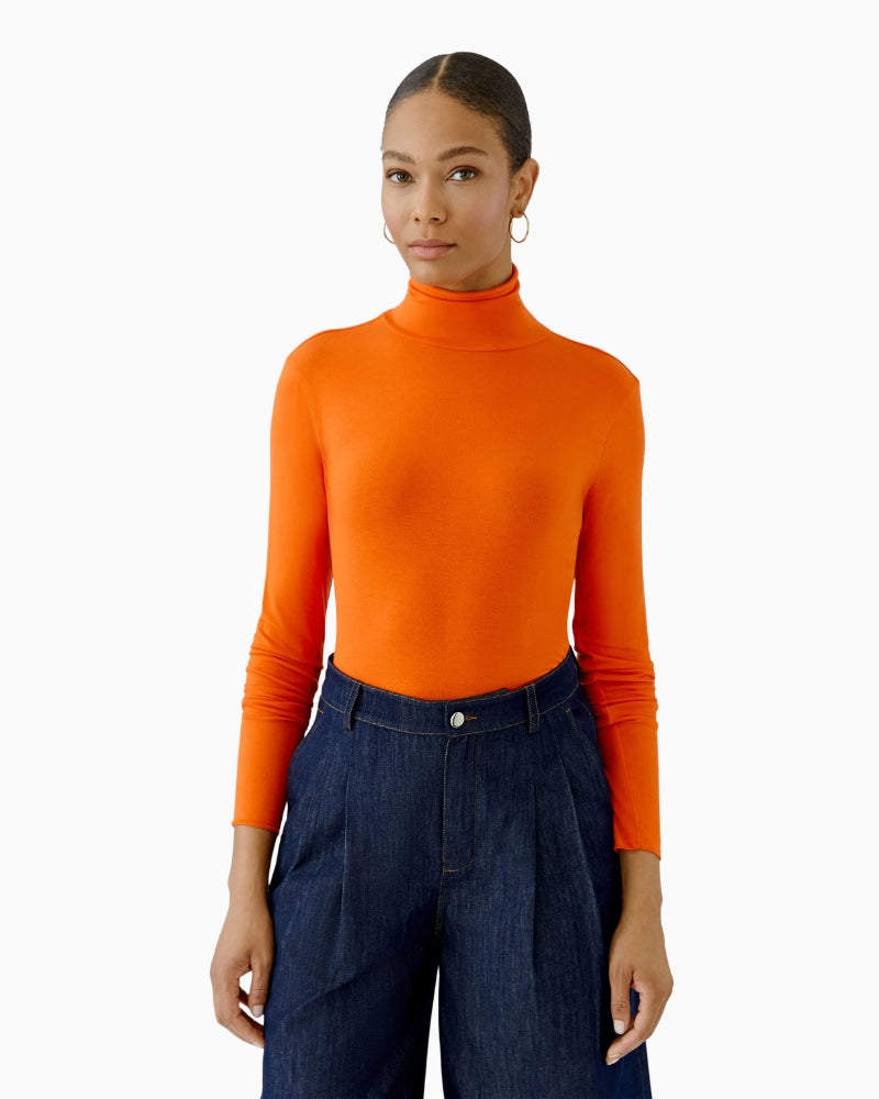 Oui Polo Neck Top in Orange front view