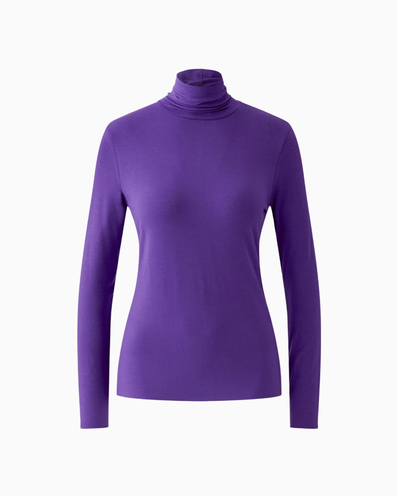 Oui Polo Neck Top in Violet fabric detail
