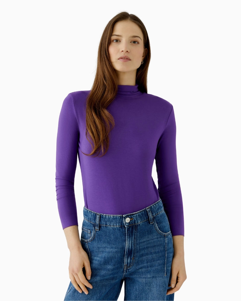 Oui Polo Neck Top in Violet front view