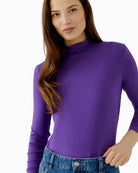 Oui Polo Neck Top in Violet polo neck detail