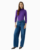 Oui Polo Neck Top in Violet worn front view