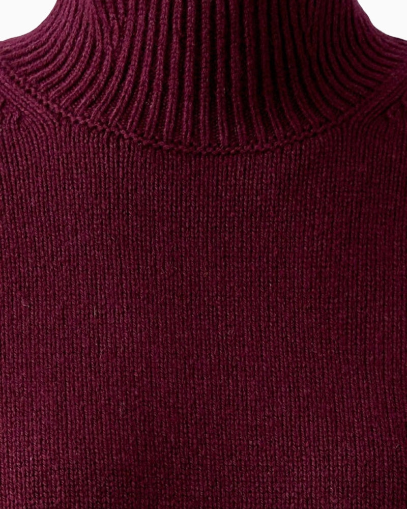 Oui Poloneck Pullover in Berry fabric detail
