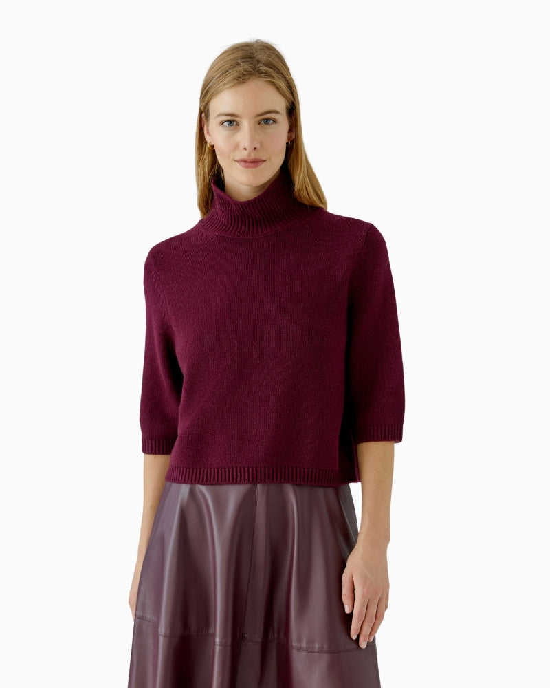 Oui Poloneck Pullover in Berry front view