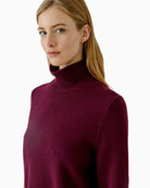 Oui Poloneck Pullover in Berry high stand-up collar detail